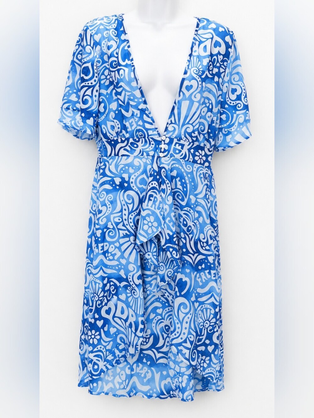0135 Live 4 Truth Blue Sheer Cover Up Dress Large Festival Beach Vacation Boho
